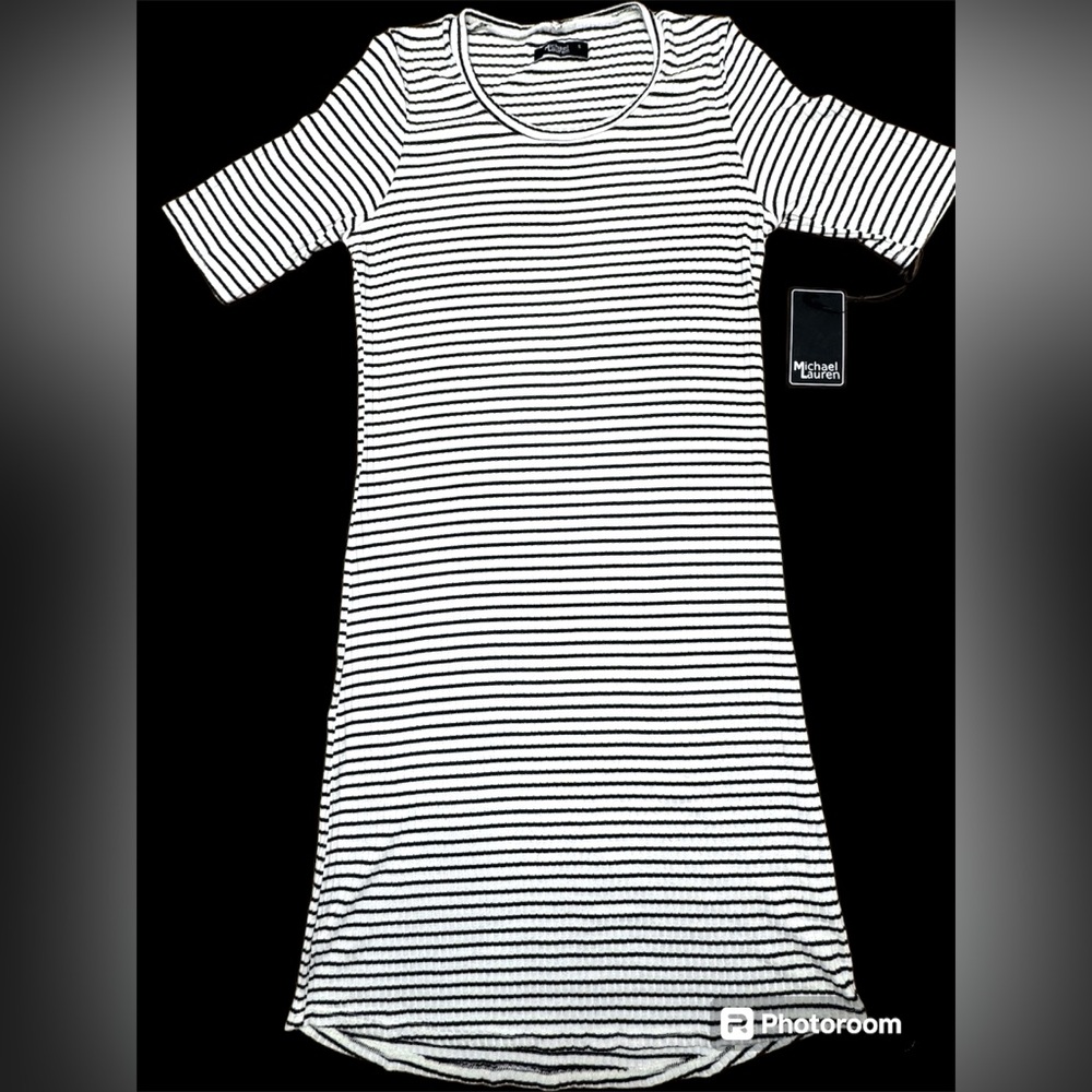 Michael Lauren Revolve Eden White/Black Striped Short Sleeve Soft Knit Dress - Picture 6 of 6